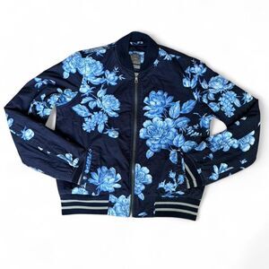 Gap Navy Blue Floral Bomber Jacket Size XS